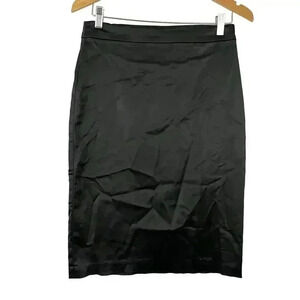 VTG Tadashi Black Satin Pencil Skirt Midi Stretch Sz 6 Women's